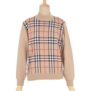 Vintage Knit Sweater Burberry vibe Old money Wool blend Plaid Tan/Black/Red S